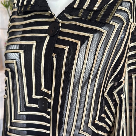 Damee Black & Gold Geometric Soutache on Mesh Jacket Size XXL - Picture 9 of 15